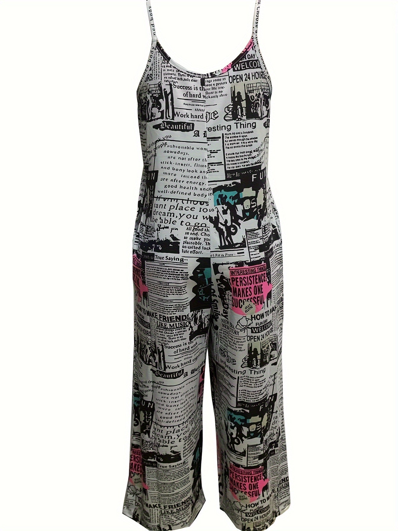 Women's Casual Jumpsuit - Plus Size Pop Art Print Wide Leg Cami Jumpsuit 🎨✨