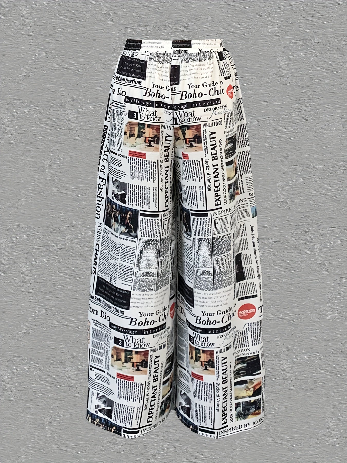 Newspaper Print Wide Leg Pocket Pants