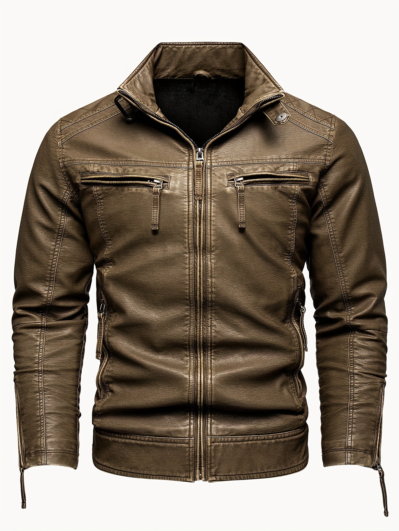 🧥 Men's Casual Retro PU Leather Jacket - Chic Stand Collar Zip-Up Biker Jacket 🏍️