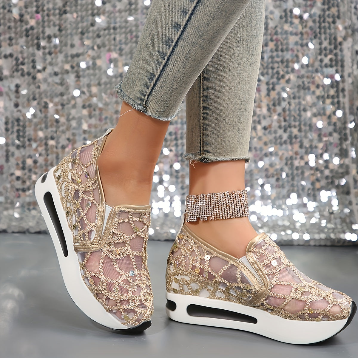 All-Season Fashion Sneakers for Women with Sequins