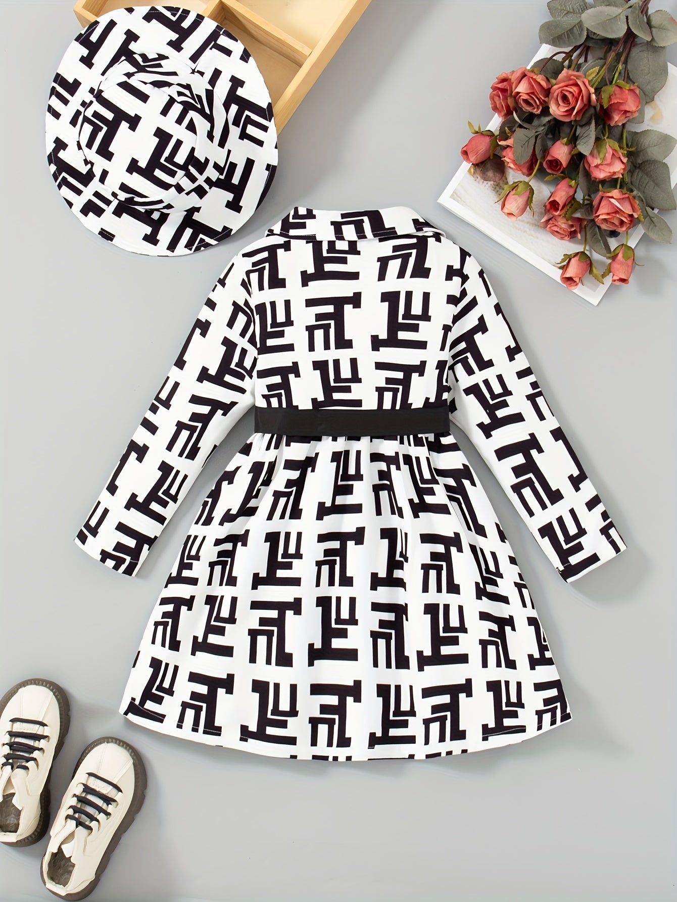 🌸 Girls Fashion Long Sleeve Printed Dress with Collar 👗