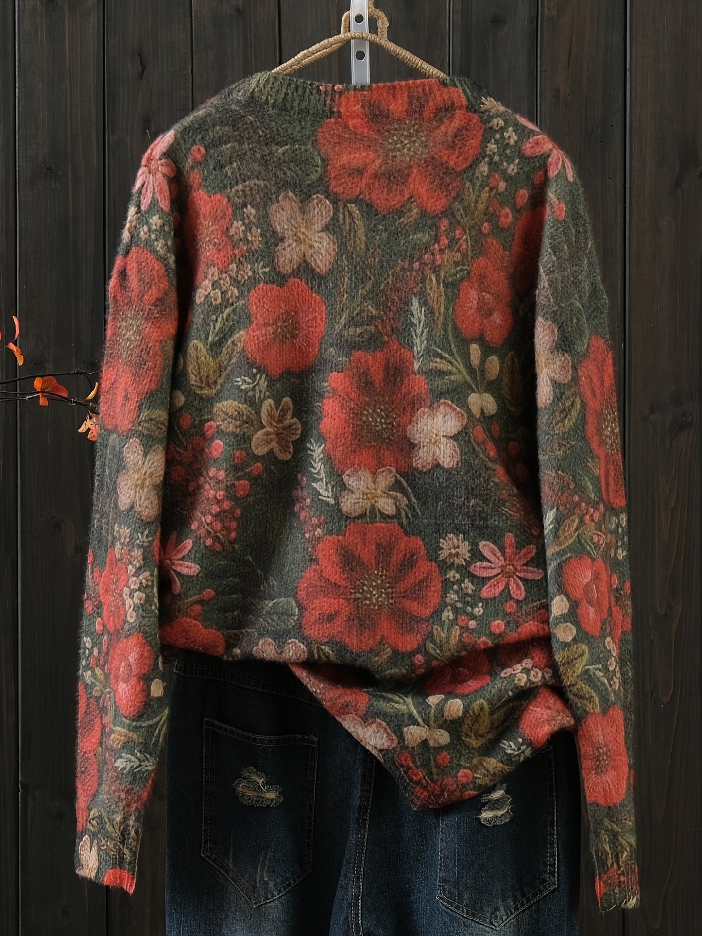 Plus Size Floral Pattern Sweater 🌸