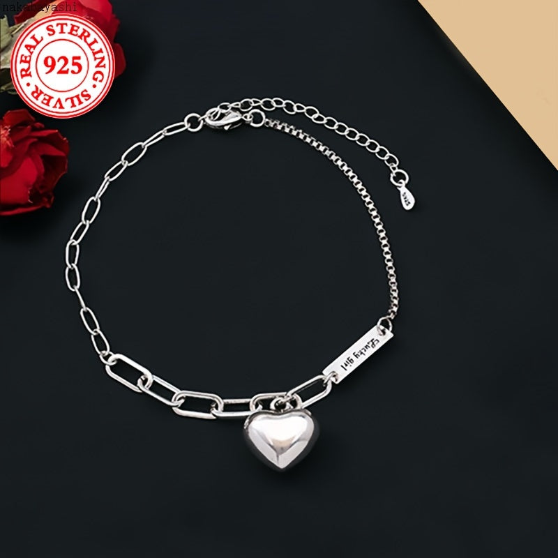 ✨ Heartfelt Charm Sterling Silver Ankle Bracelet – Elegant & Delicate 💖