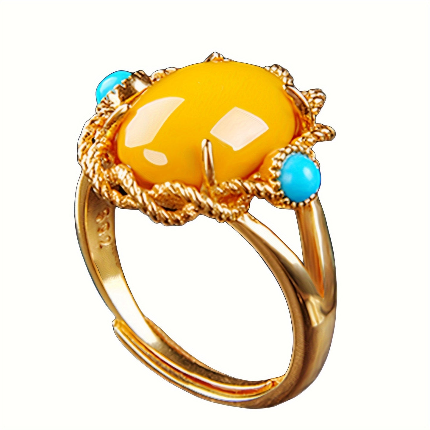 🌟 Timeless Heritage Claddagh Ring – Natural Turquoise & Amber Elegance 💍