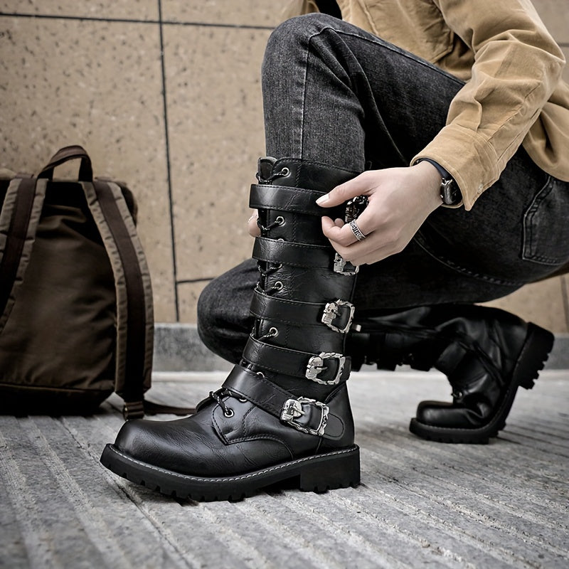 🏍️ Men's Buckle Décor Front Motorcycle Boots