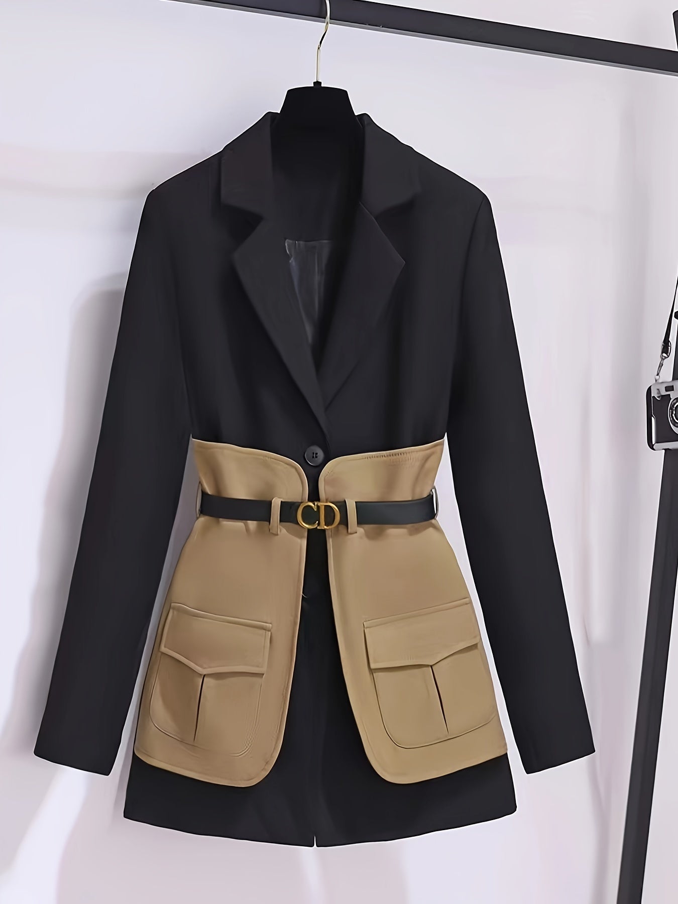 Elegant Color Block Notched Lapel Blazer