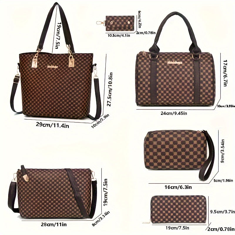 👜 6pcs/set Classic Plaid Pattern Hand Bag Set