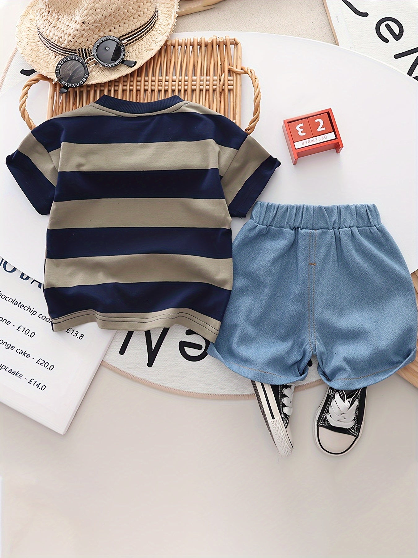 2pcs Baby's Cotton Stripe Pattern T-shirt & Casual Denim Shorts Set 👶💙