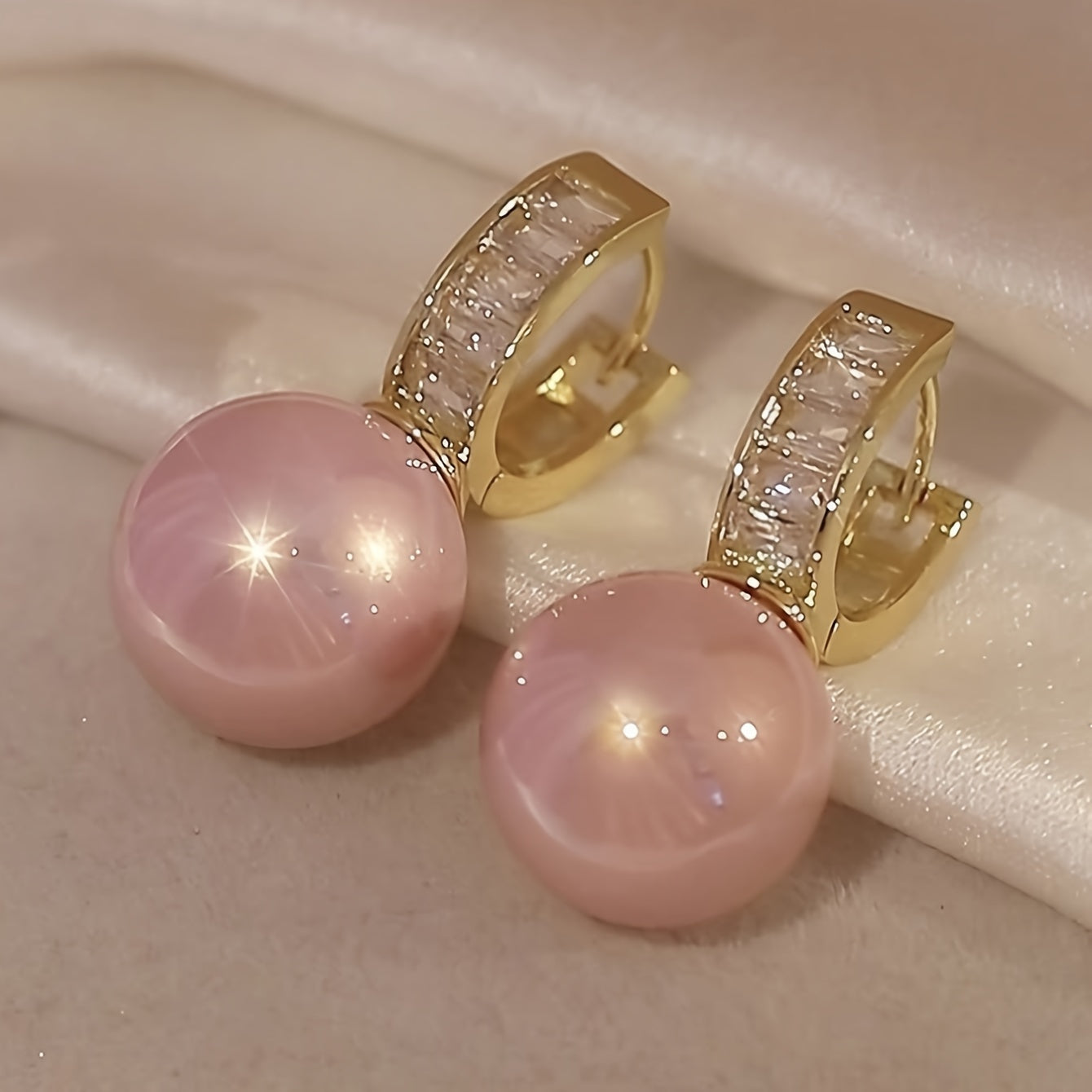 🌸 Blush Elegance Hoop Earrings – Pink Imitation Pearl Zinc Alloy Jewelry ✨