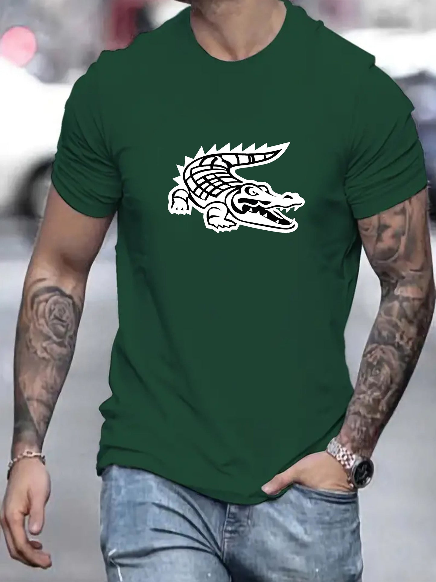 🌴 Men's Crocodile Pattern Print Short Sleeve T-Shirt 🐊