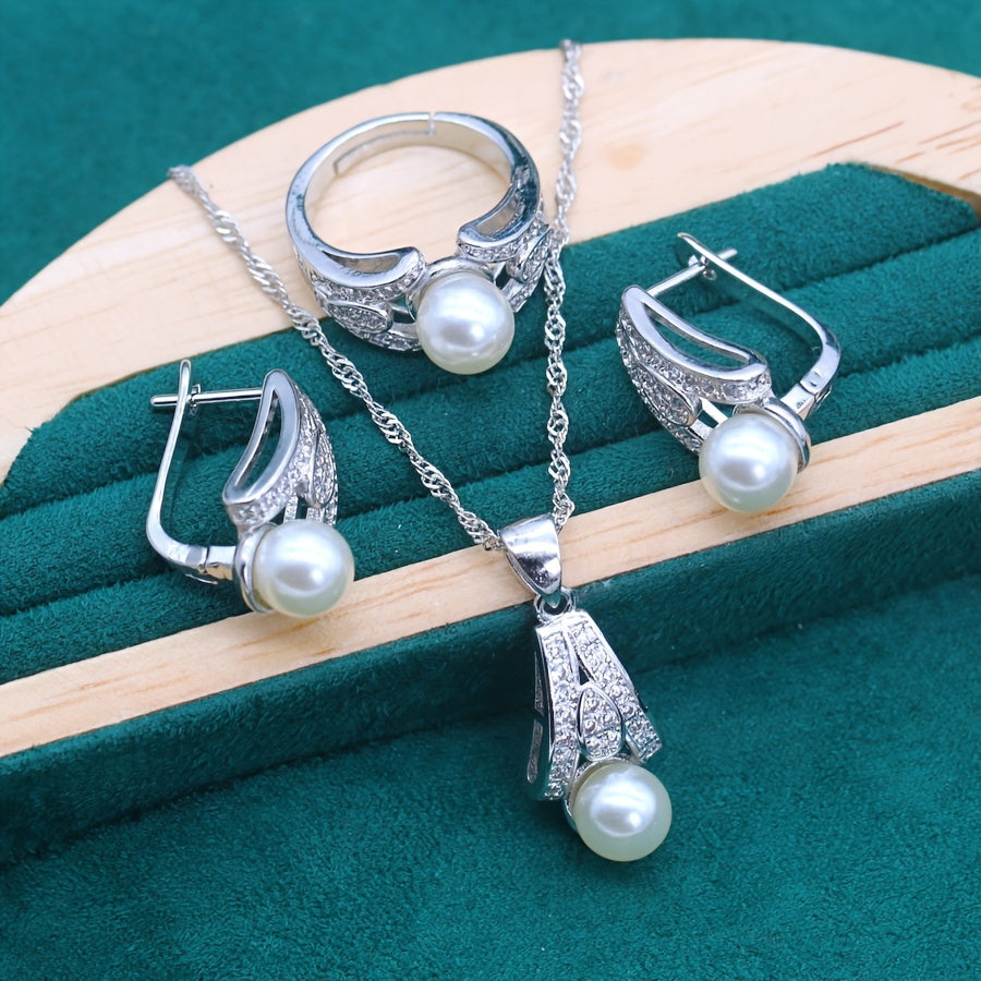 💎 Pearl Radiance Jewelry Set – Platinum Elegance Collection ✨