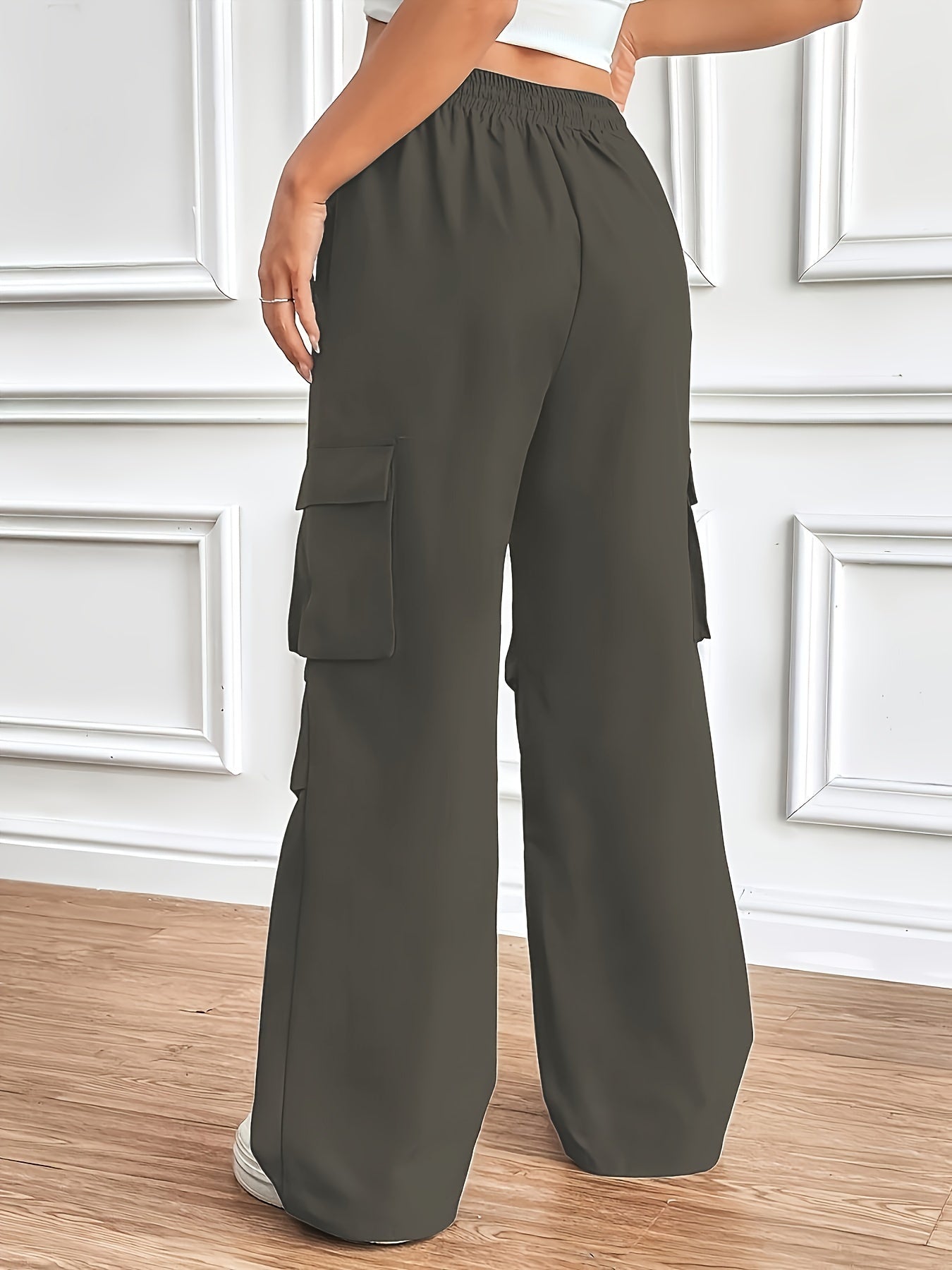 Drawstring Waist Wide Leg Cargo Pants