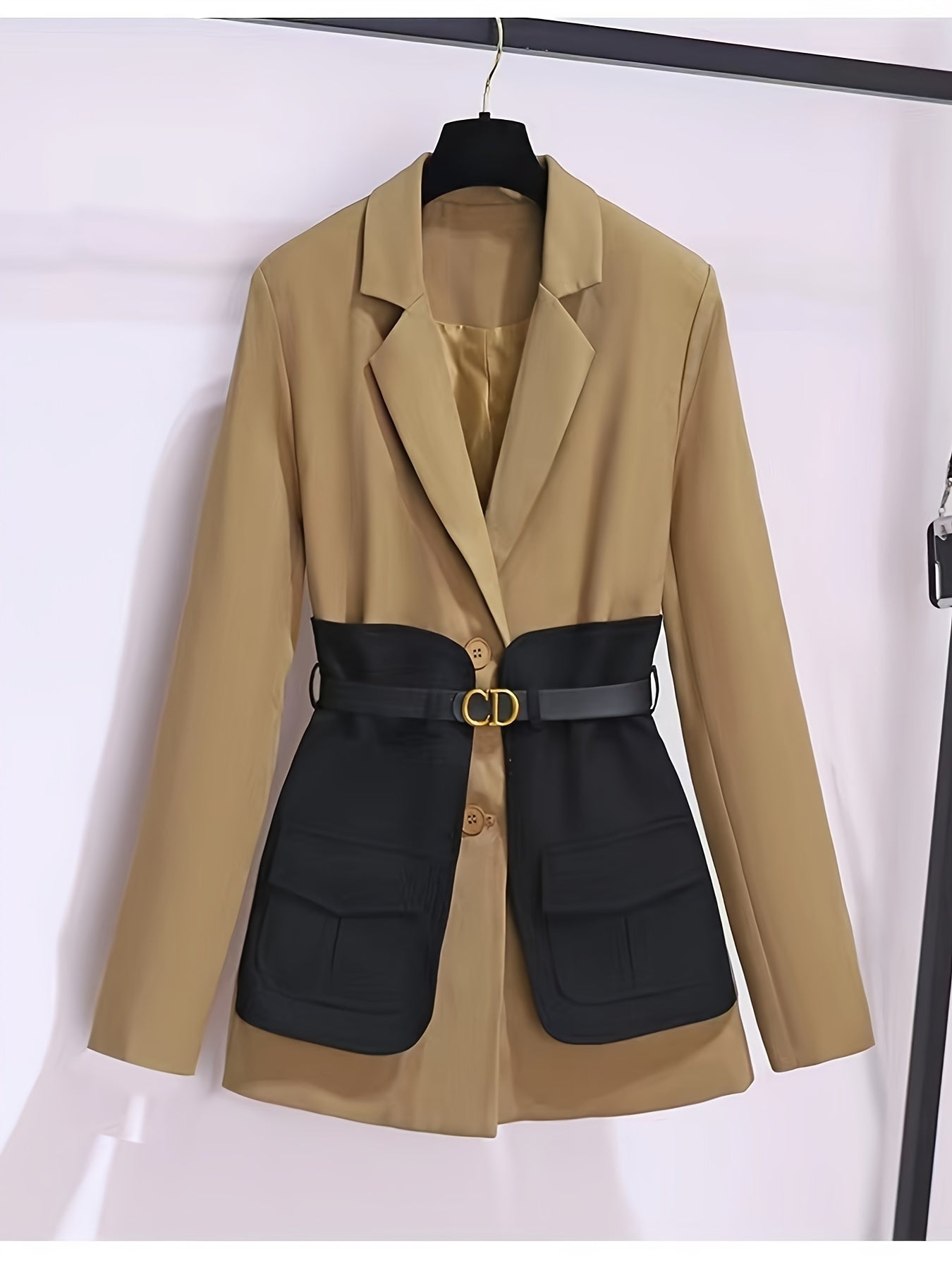 Elegant Color Block Notched Lapel Blazer