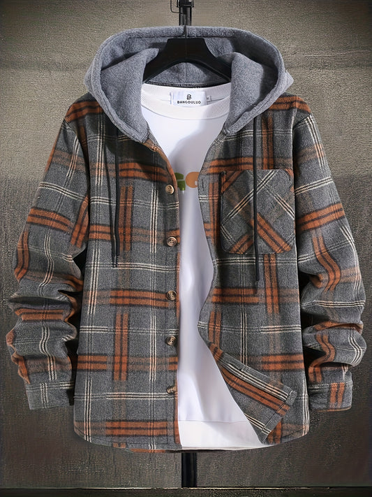 Chic Plaid Plus Size Hooded Jacket for Men 🧥✨