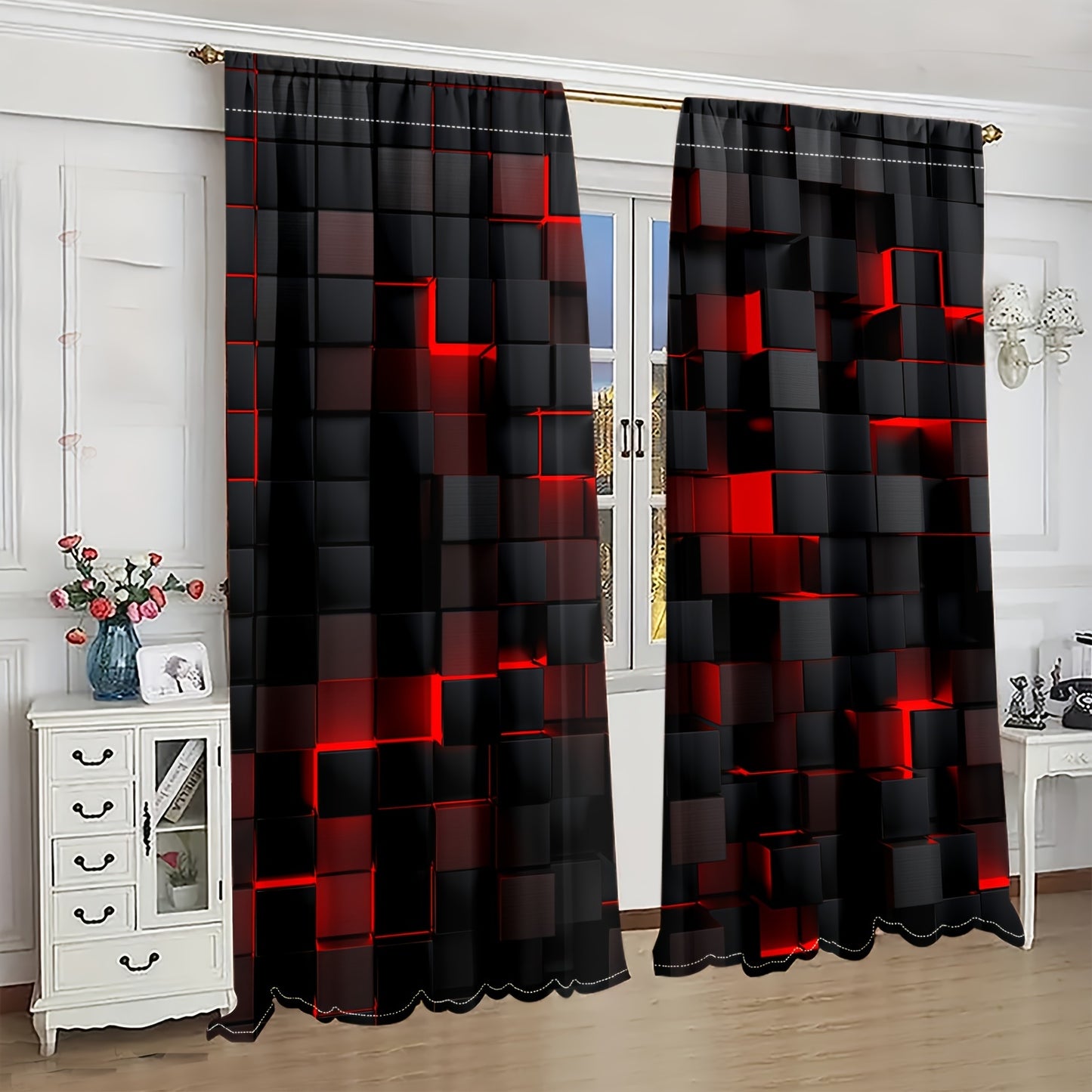 Futuristic Gradient Red & Black Curtain Panels 🌗🏙️