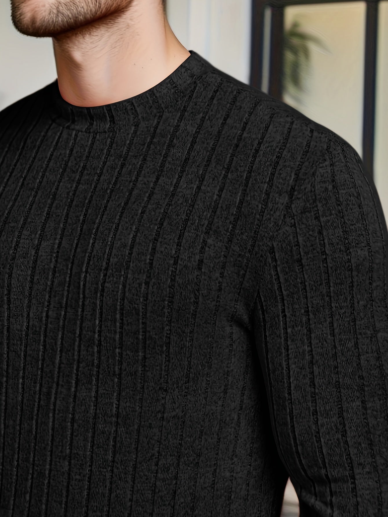 👕 Men's Solid Ribbed Crew Neck Long Sleeve Active T-Shirt 🌿