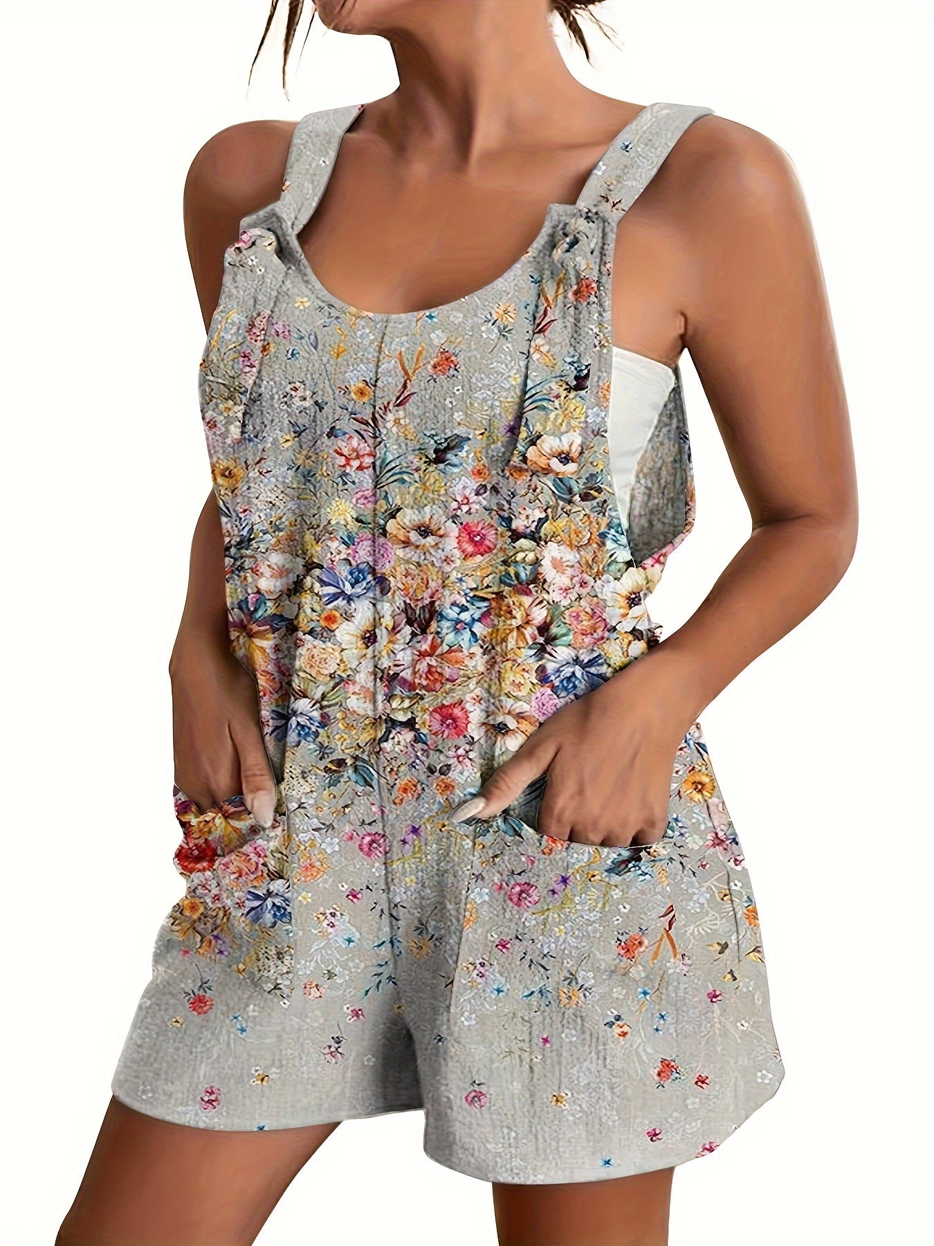 Plus Size Floral Print Overall Jumpsuit - Effortless Style for Spring & Summer 🌸✨