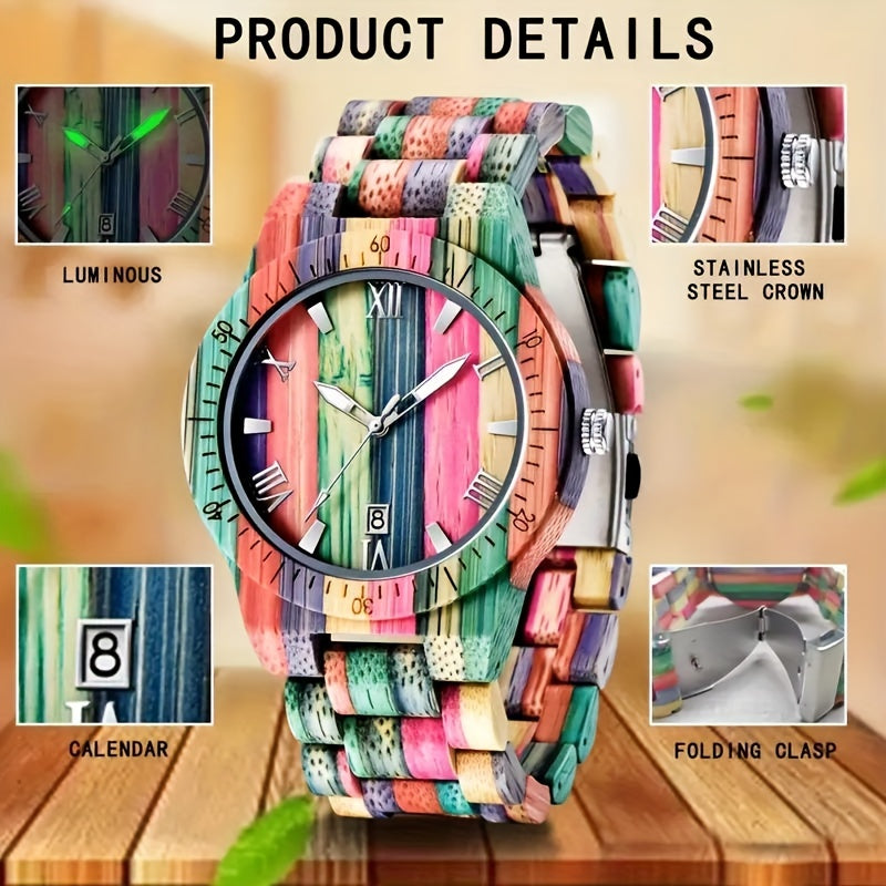 Handcrafted Multi-Colored Bamboo Quartz Wrist Watch 🕒