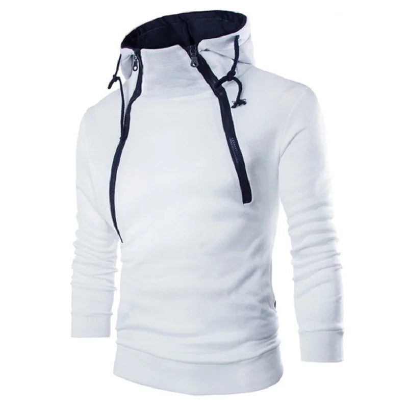 Men's Zipper Hooded Pullover Sweatshirt - High Neck Style