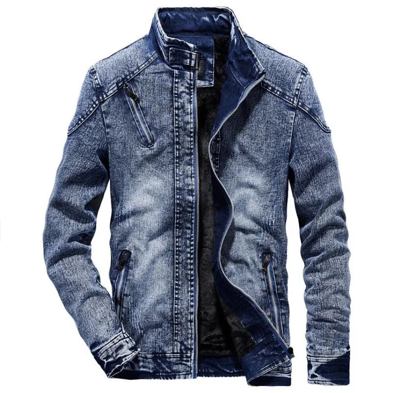 Men's Winter Plus Velvet Denim Jacket - Retro Slim Fit Warm Jeans Coat