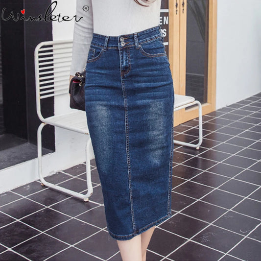 High Waist Straight Denim Skirt