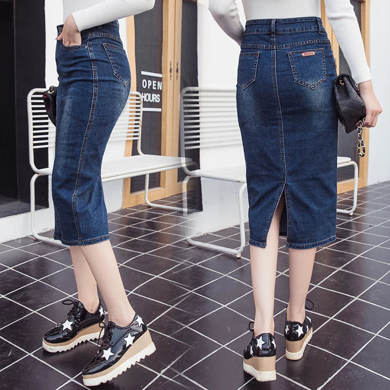 High Waist Straight Denim Skirt