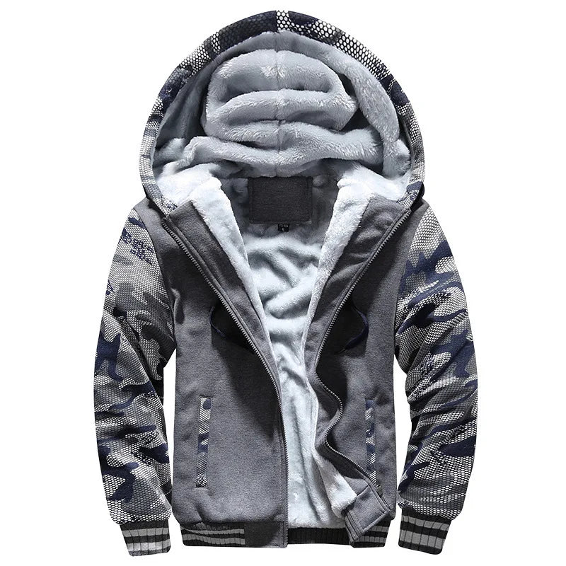 Men's Winter Camouflage Fleece Jacket - Thick Hooded Streetwear Coat