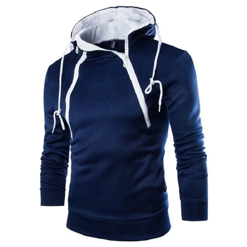 Men's Zipper Hooded Pullover Sweatshirt - High Neck Style