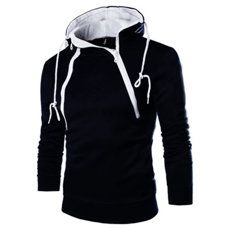 Men's Zipper Hooded Pullover Sweatshirt - High Neck Style