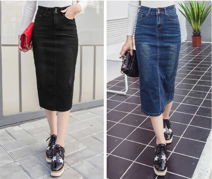 High Waist Straight Denim Skirt