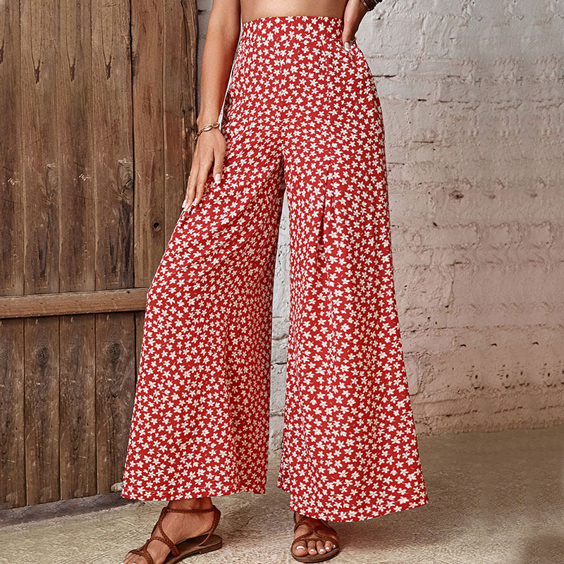 Women's Fashionable Floral High Waist Wide Leg Trousers