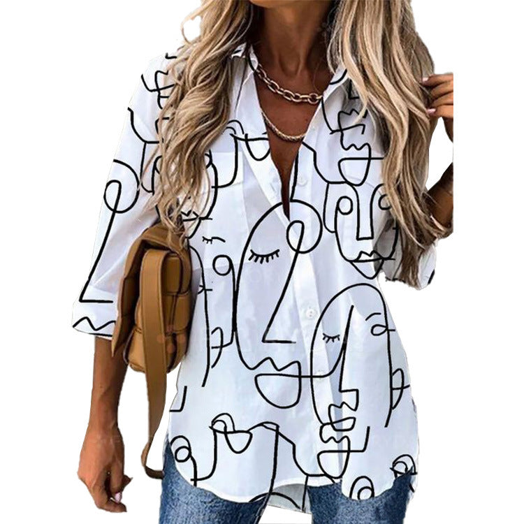 Women's Digital Printing Long Sleeve Shirt Top