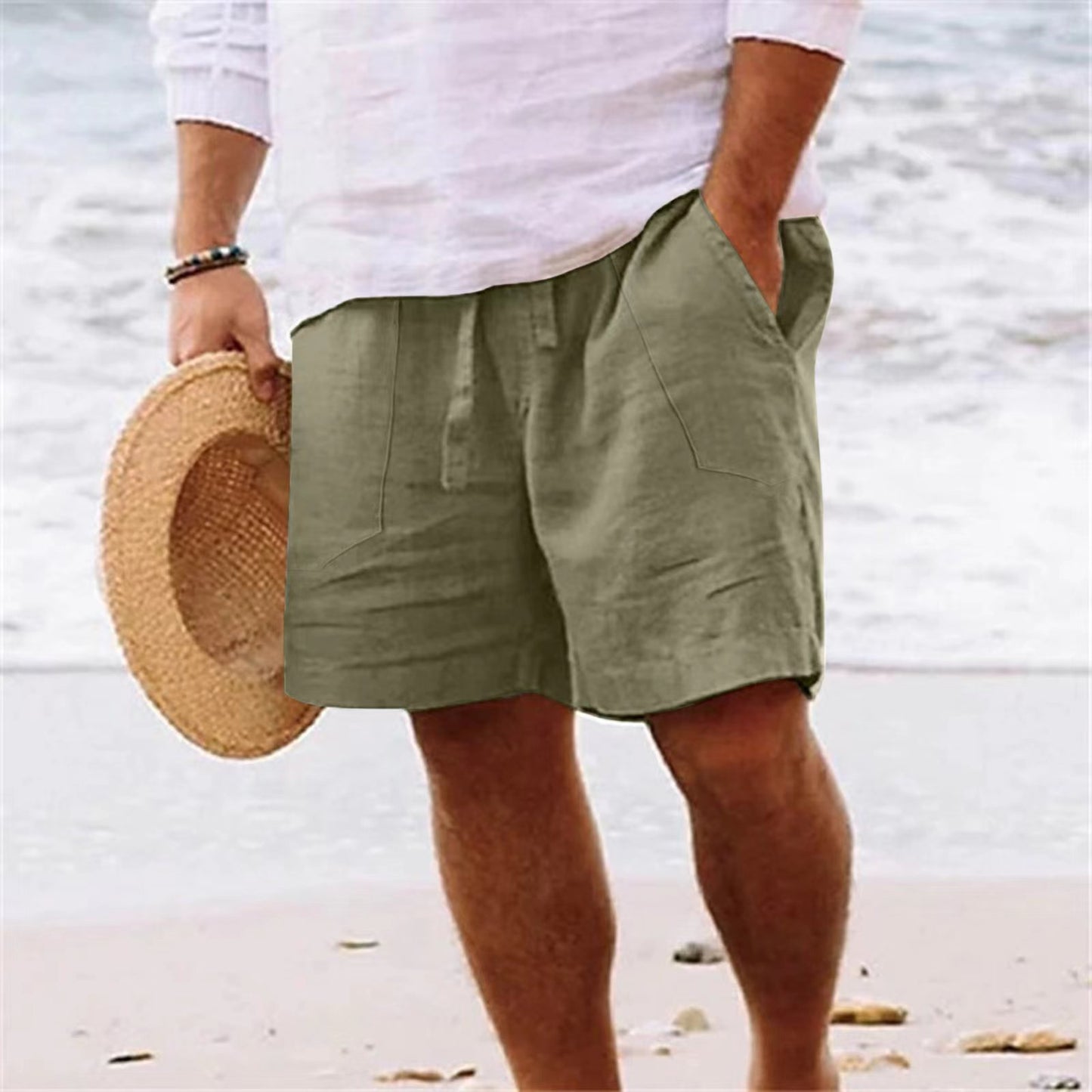 Men's Shorts Cotton And Linen Summer Drawstring Elastic