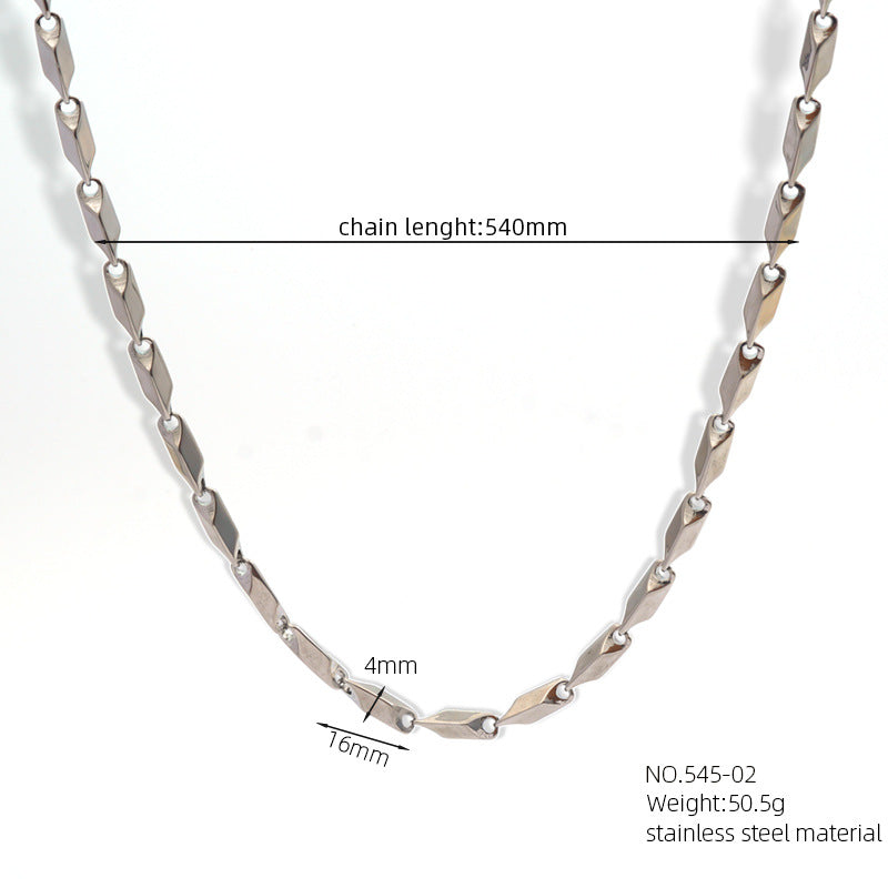 Elegance Craft Stainless Steel Rhombus Bevel Stick Melon Seeds Chain: High-Grade European and American Handmade Jewelry