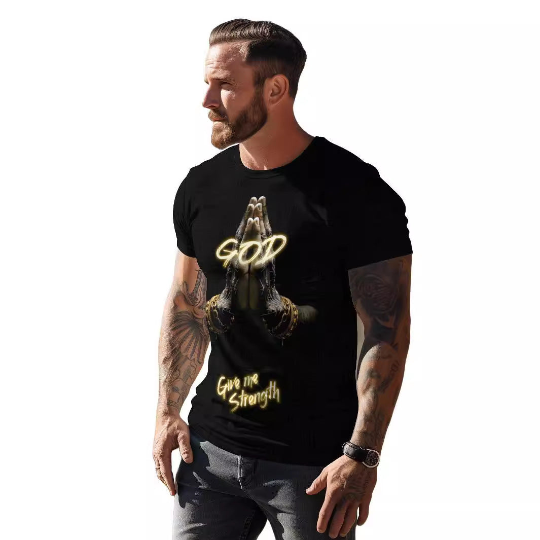 European And American 3D Printed GOD Loose Men's Clothing T-shirt