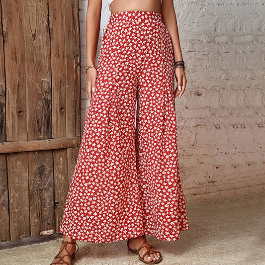 Women's Fashionable Floral High Waist Wide Leg Trousers