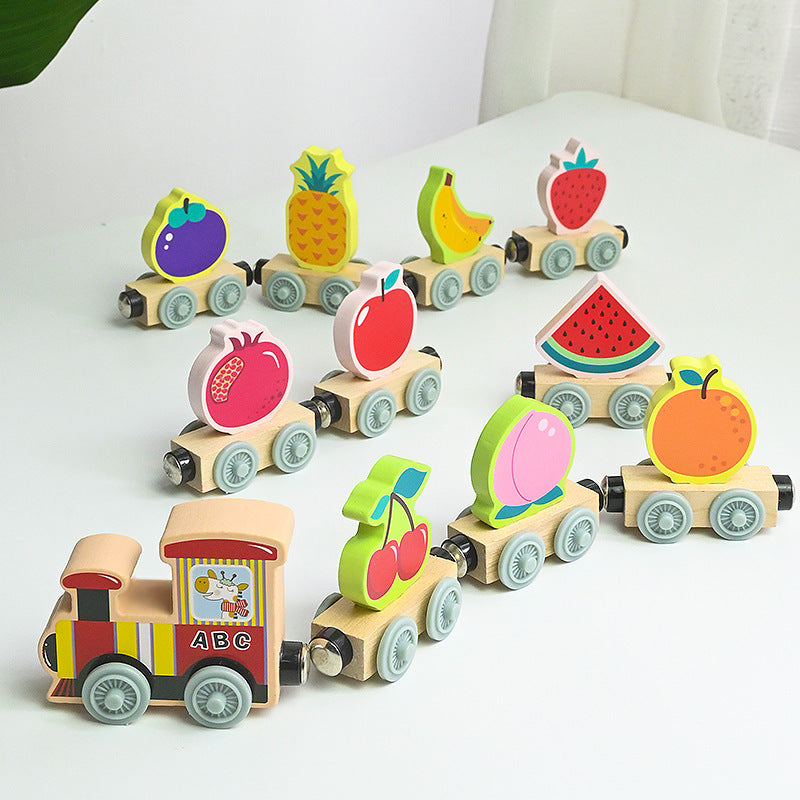 Children's Magnetic Car Small Locomotive Wooden 5 Theme Educational Wooden Toys