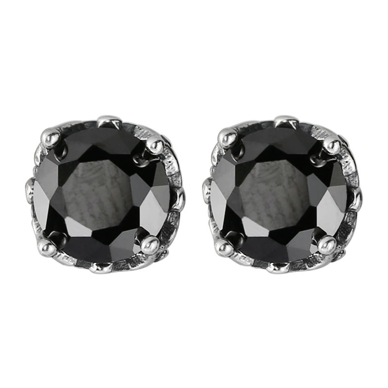 Sterling Silver Round Black Zircon Stud Earrings