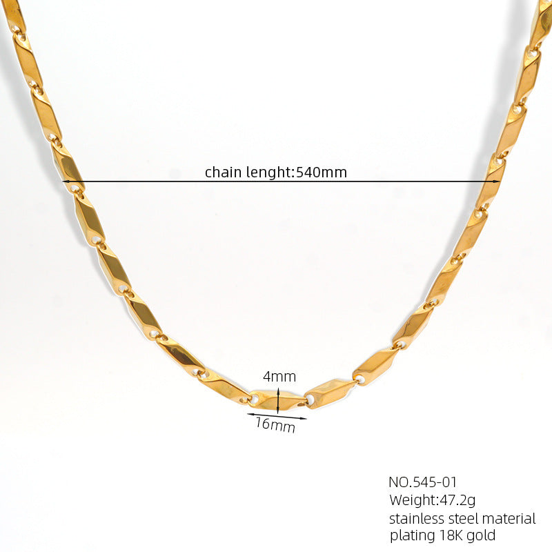 Elegance Craft Stainless Steel Rhombus Bevel Stick Melon Seeds Chain: High-Grade European and American Handmade Jewelry