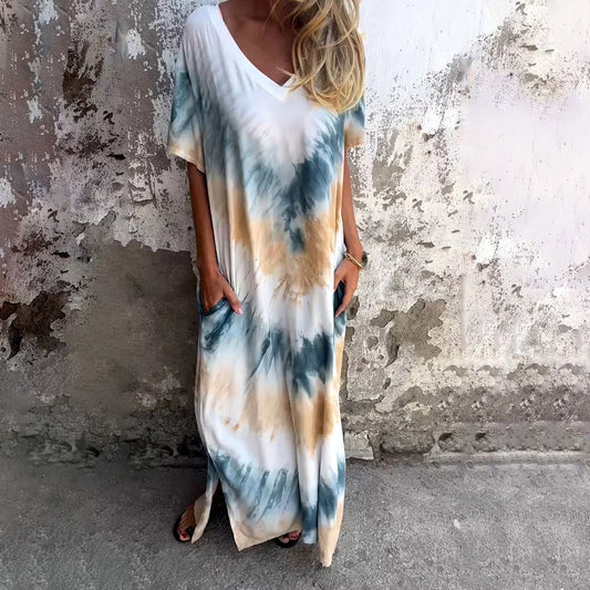 Women's Clothing Casual Loose Short Sleeves Tie-dye Dress