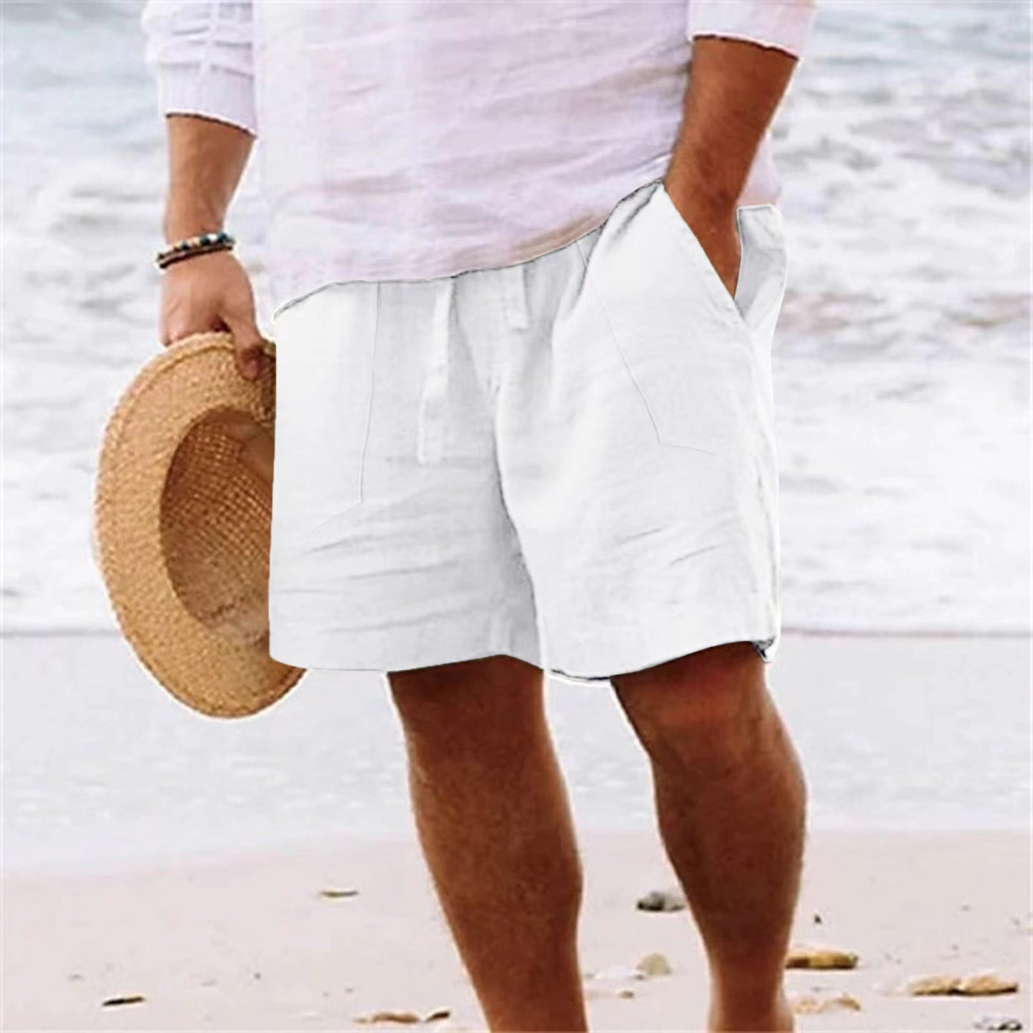 Men's Shorts Cotton And Linen Summer Drawstring Elastic