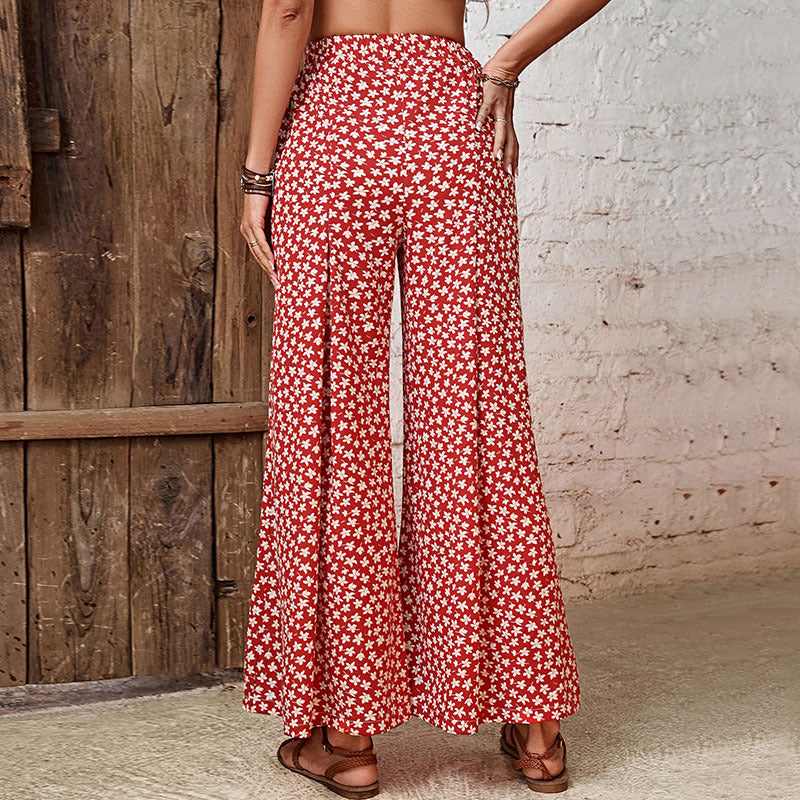 Women's Fashionable Floral High Waist Wide Leg Trousers