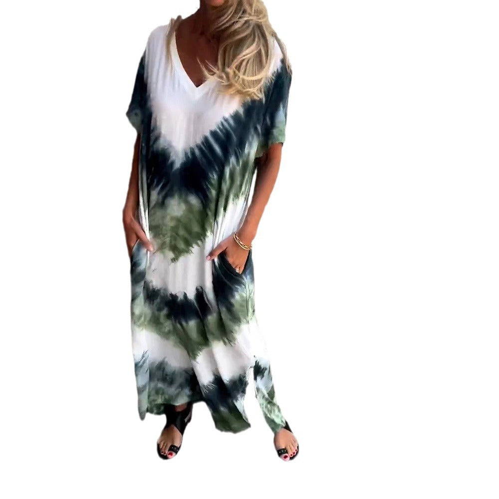 Women's Clothing Casual Loose Short Sleeves Tie-dye Dress