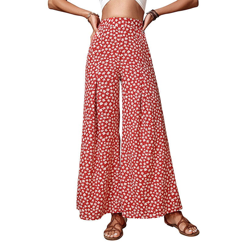 Women's Fashionable Floral High Waist Wide Leg Trousers