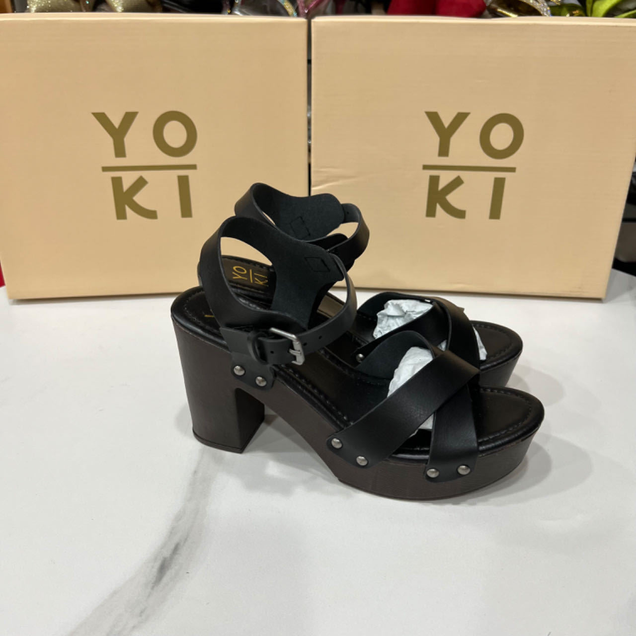 Women's Buckle Chunky Heel Open Toe Sandals