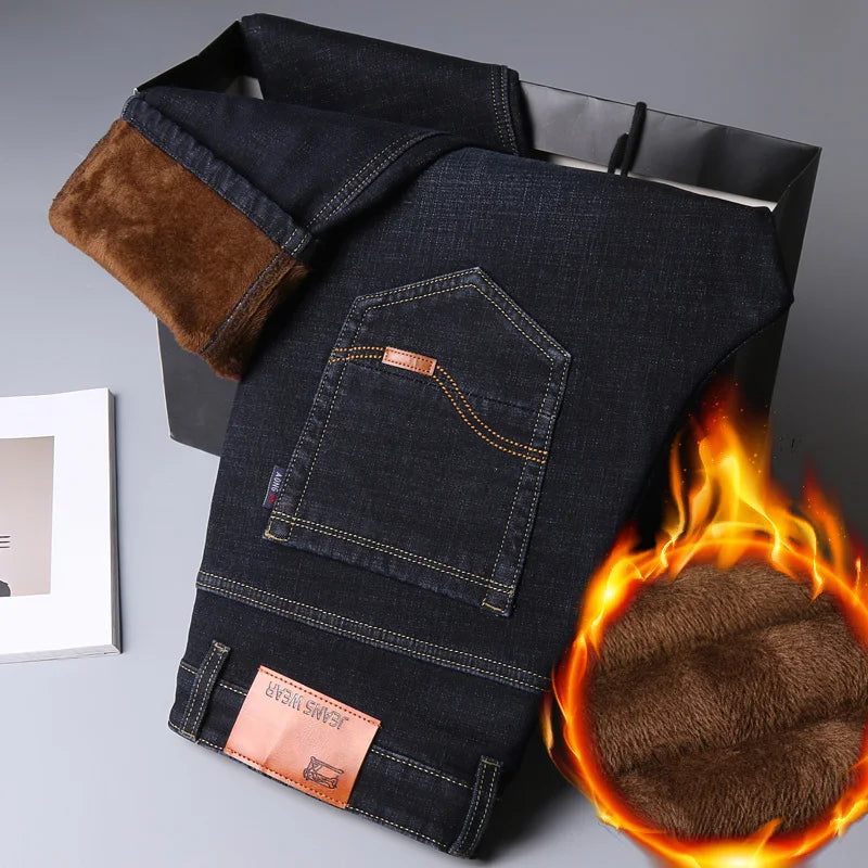 Cozy Comfort Thermal Denim Jeans 🧥 Men’s Fleece Stretch Trousers