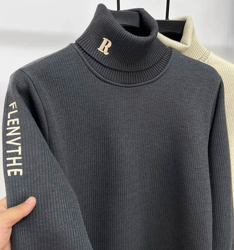 Luxury Knit High-Collar Pullover 🧶 Men’s Trendy Embroidered Sweater