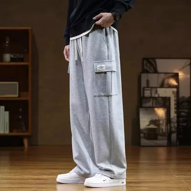 Men's Autumn Cargo Joggers – Breathable Cotton Wide-Leg Sweatpants for Casual Comfort