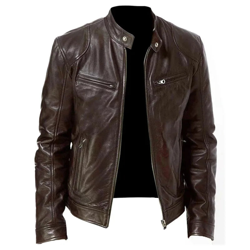 Men's European Black Leather Punk Jacket – Bold Style for Business, Street, & Motorcycle Wear