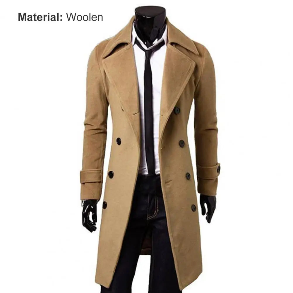 Men's Classic Double-Breasted Trench Coat - Coldproof, Solid Color